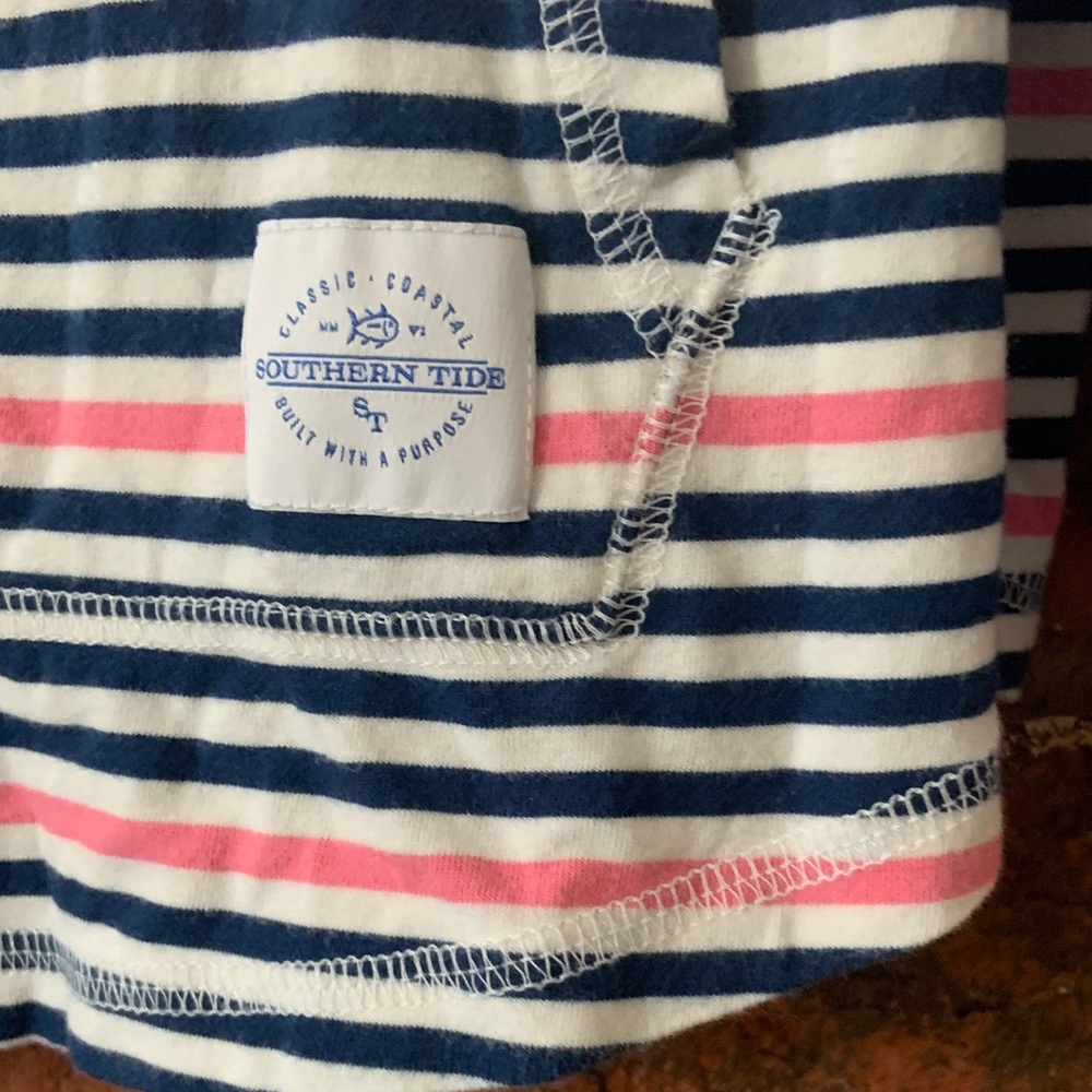 Southern Tide Navy and Pink Striped Cozy Hoodie Pullover - Picture 5 of 7